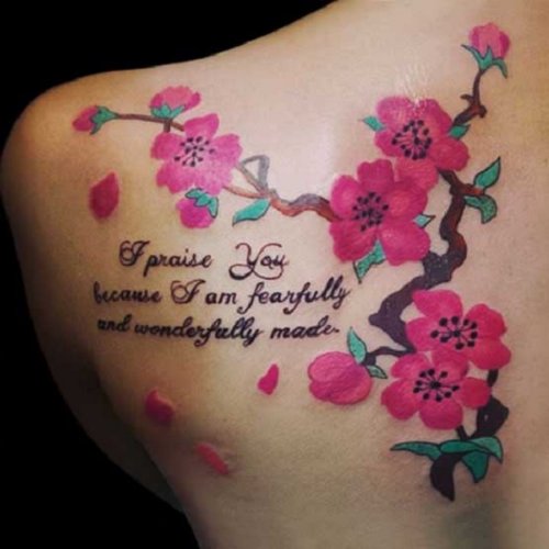 Cherry Blossom Tattoo On Left Back Shoulder